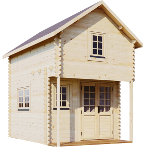 the PacRim Log Structures Two Storey Bunkie, a unit with a full 6 foot loft