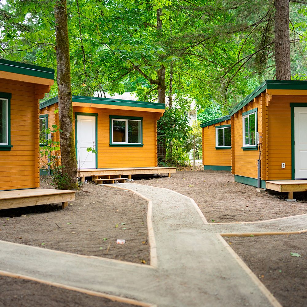 multiple PacRim Log Structures sheds installed on the land of Cowichan Tribes